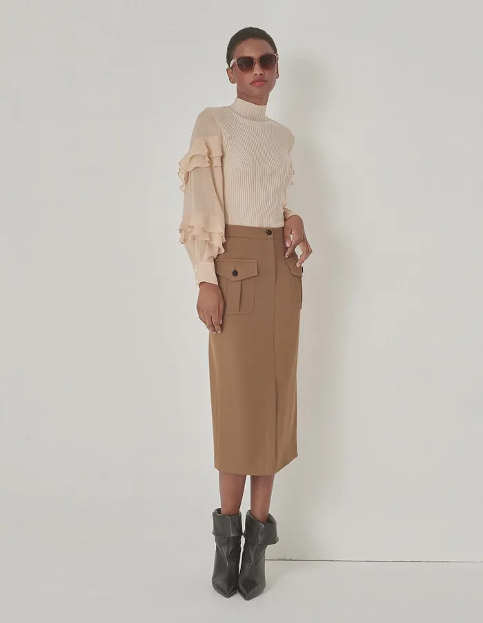 MARYLING Skirts Military Style Slit Front Skirt Sand 8211 Women MARYLING Skirts Military Style Slit Front Skirt Sand 8211 Women