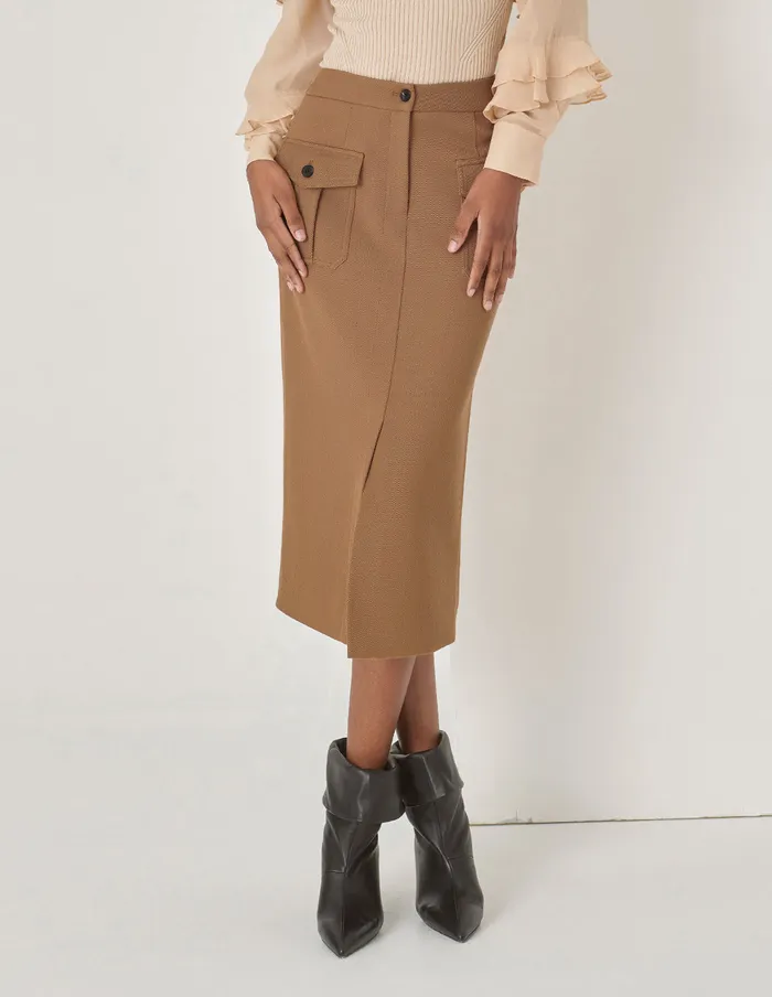 MARYLING Skirts Military Style Slit Front Skirt Sand 8211 Women MARYLING Skirts Military Style Slit Front Skirt Sand 8211 Women