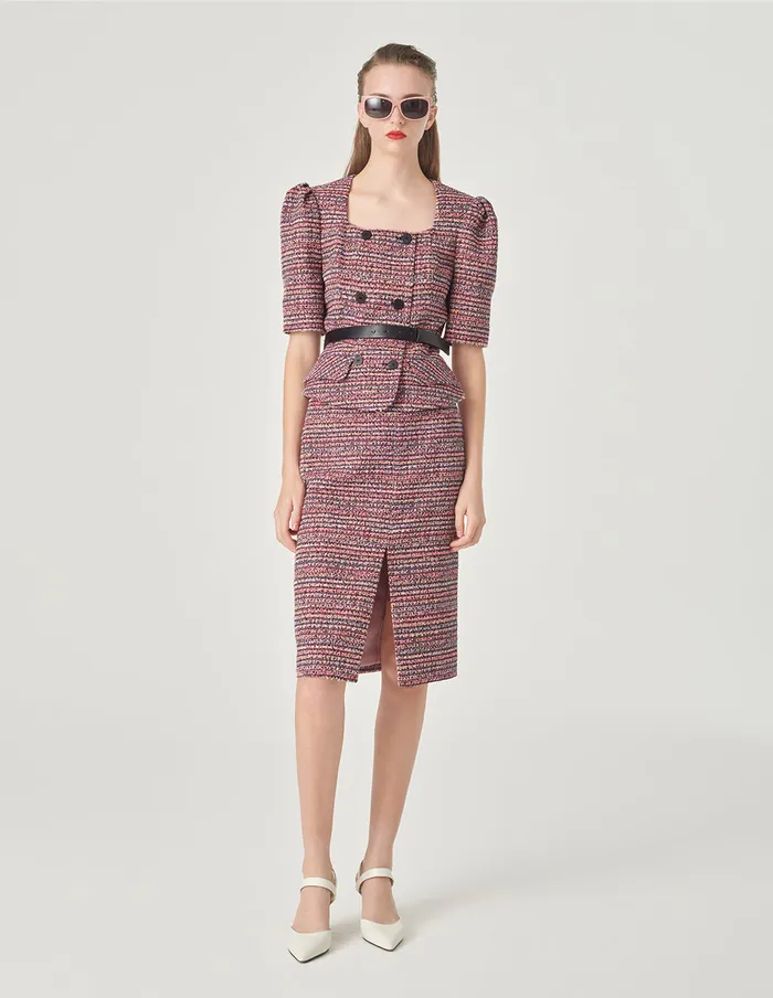 MARYLING Skirts Pink Striped Slit Tweed Skirt Pink 8211 Women
