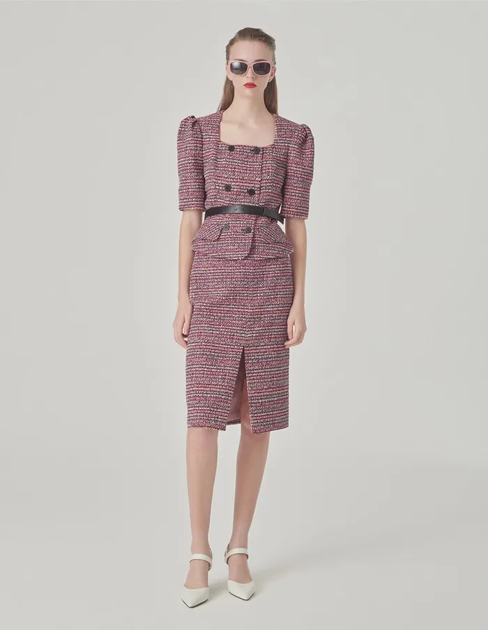 MARYLING Skirts Pink Striped Slit Tweed Skirt Pink 8211 Women MARYLING Skirts Pink Striped Slit Tweed Skirt Pink 8211 Women