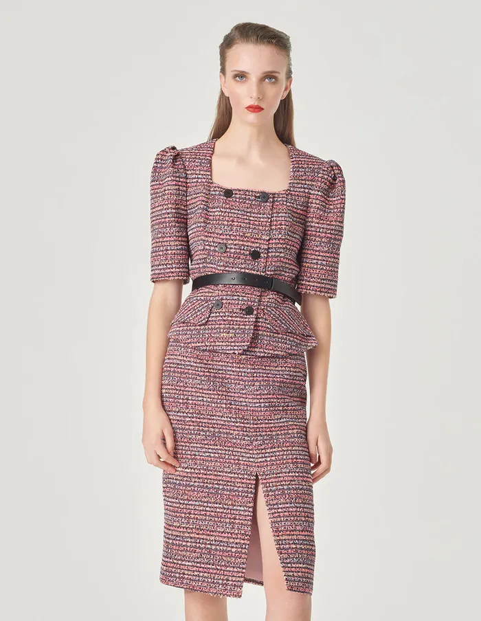 MARYLING Skirts Pink Striped Slit Tweed Skirt Pink 8211 Women MARYLING Skirts Pink Striped Slit Tweed Skirt Pink 8211 Women