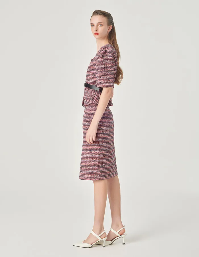MARYLING Skirts Pink Striped Slit Tweed Skirt Pink 8211 Women MARYLING Skirts Pink Striped Slit Tweed Skirt Pink 8211 Women