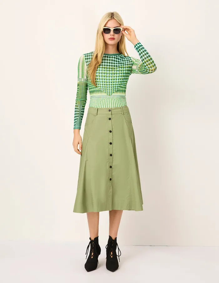 MARYLING Skirts SingleBreasted WaistCinched ALine KneeLength Skirt Olive 8211 Women MARYLING Skirts SingleBreasted WaistCinched ALine KneeLength Skirt Olive 8211 Women