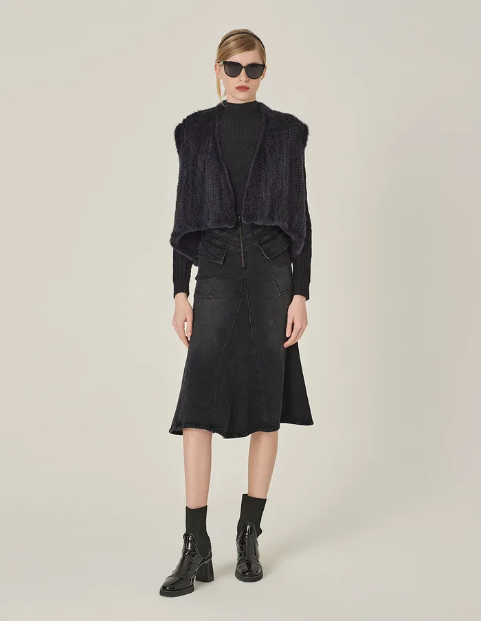 MARYLING Skirts Smoke Black Washed Denim Fishtail KneeLength Skirt Black 8211 Women MARYLING Skirts Smoke Black Washed Denim Fishtail KneeLength Skirt Black 8211 Women