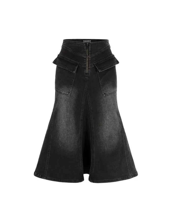 MARYLING Skirts Smoke Black Washed Denim Fishtail KneeLength Skirt Black 8211 Women MARYLING Skirts Smoke Black Washed Denim Fishtail KneeLength Skirt Black 8211 Women