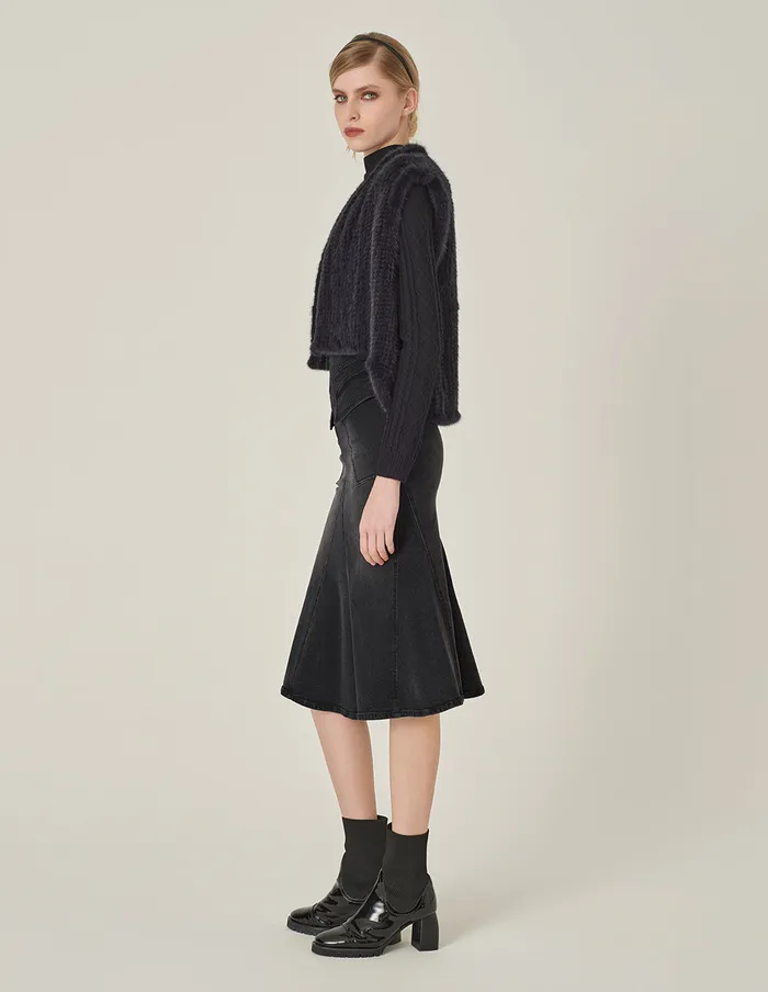 MARYLING Skirts Smoke Black Washed Denim Fishtail KneeLength Skirt Black 8211 Women MARYLING Skirts Smoke Black Washed Denim Fishtail KneeLength Skirt Black 8211 Women