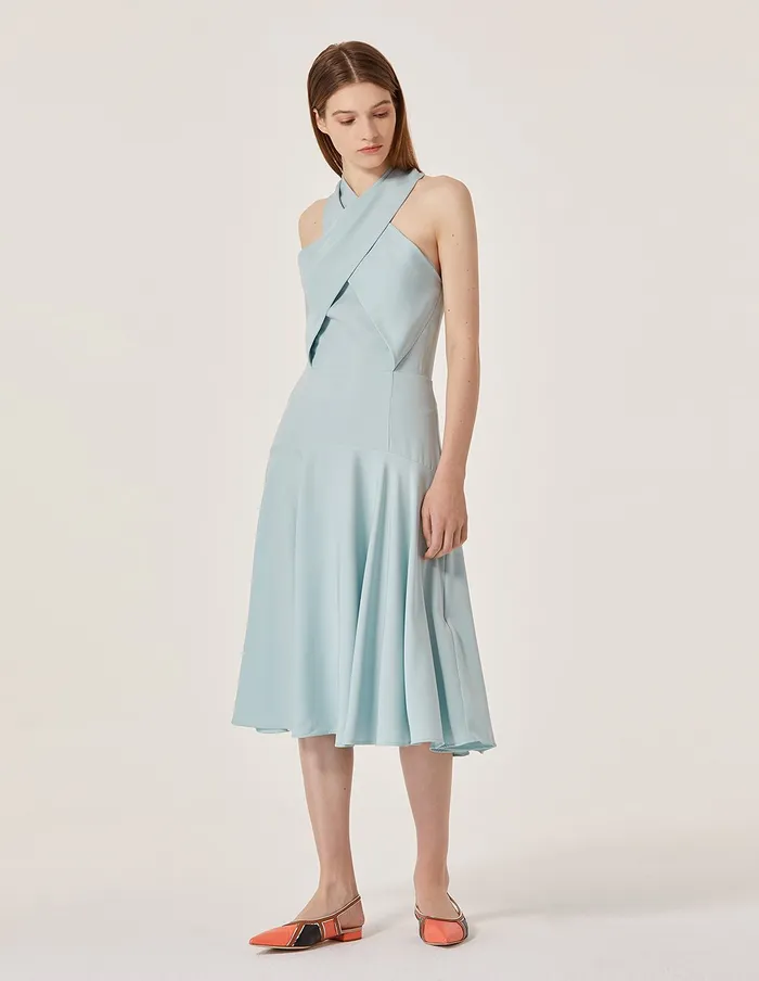 MARYLING Slip Dress Cross Bow Knot Neck Sleeveless ALine Midi Dress Pale Turquoise 8211 Women MARYLING Slip Dress Cross Bow Knot Neck Sleeveless ALine Midi Dress Pale Turquoise 8211 Women