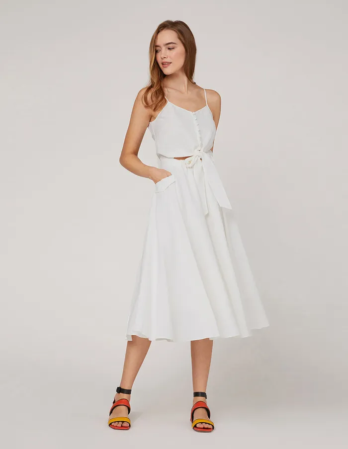 MARYLING Slip Dress Front Button Knotted Slip Dress White 8211 Women
