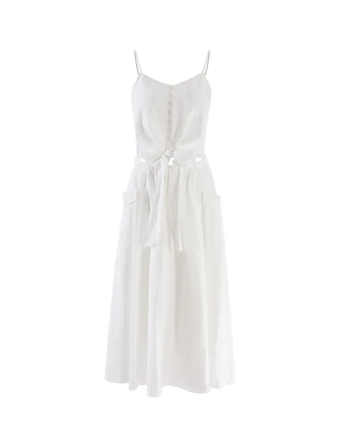 MARYLING Slip Dress Front Button Knotted Slip Dress White 8211 Women MARYLING Slip Dress Front Button Knotted Slip Dress White 8211 Women