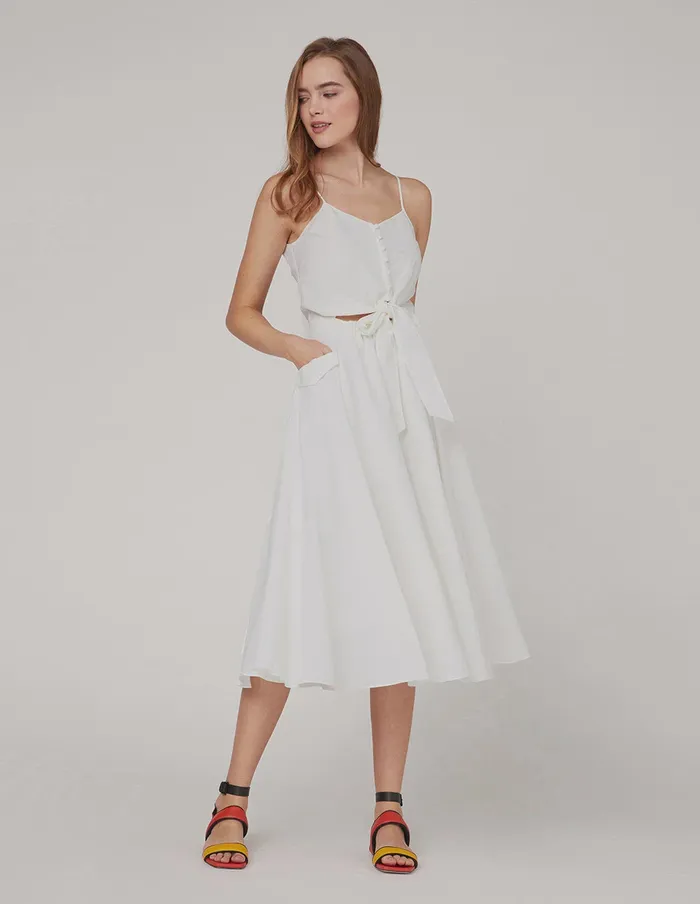 MARYLING Slip Dress Front Button Knotted Slip Dress White 8211 Women MARYLING Slip Dress Front Button Knotted Slip Dress White 8211 Women