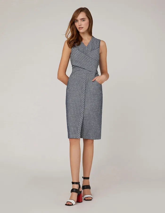 MARYLING Slip Dress Overlapping Waistband Striped Sleeveless Dress Mix 8211 Women MARYLING Slip Dress Overlapping Waistband Striped Sleeveless Dress Mix 8211 Women