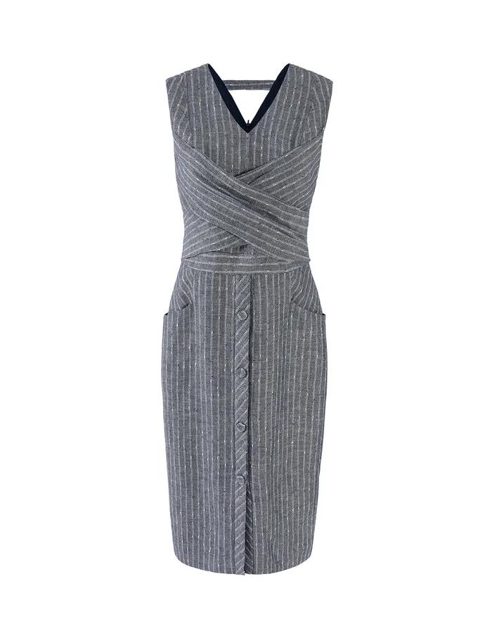 MARYLING Slip Dress Overlapping Waistband Striped Sleeveless Dress Mix 8211 Women MARYLING Slip Dress Overlapping Waistband Striped Sleeveless Dress Mix 8211 Women