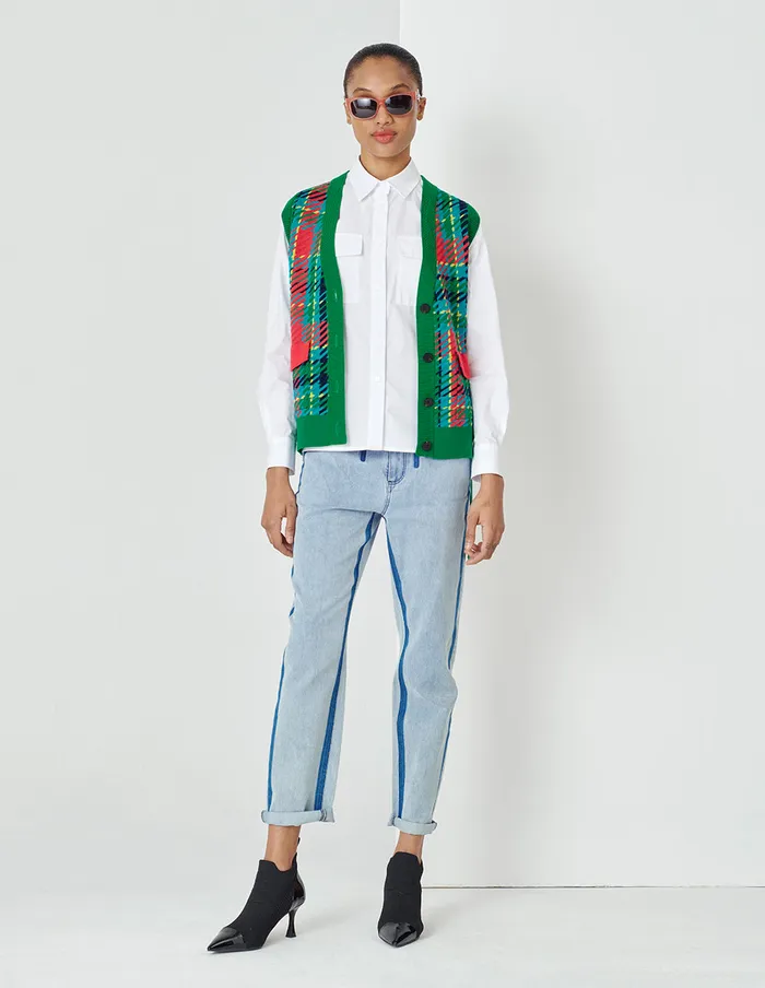 MARYLING Vest Colorful Plaid VNeck Vest Type Knitted Cardigan Mix 8211 Women