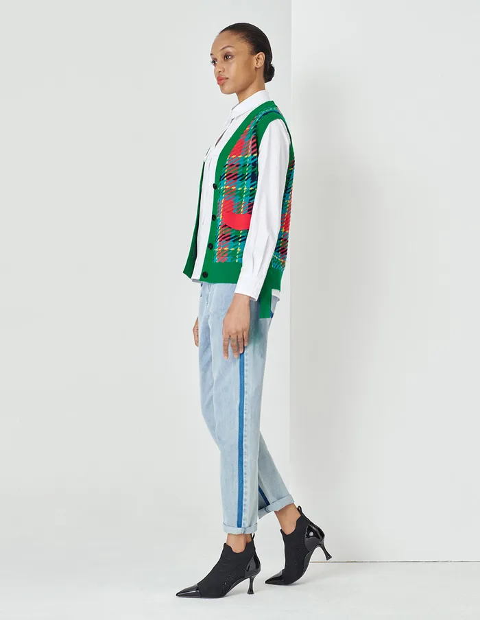 MARYLING Vest Colorful Plaid VNeck Vest Type Knitted Cardigan Mix 8211 Women MARYLING Vest Colorful Plaid VNeck Vest Type Knitted Cardigan Mix 8211 Women