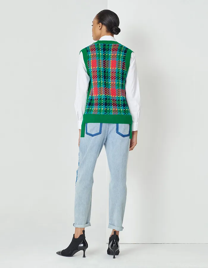 MARYLING Vest Colorful Plaid VNeck Vest Type Knitted Cardigan Mix 8211 Women MARYLING Vest Colorful Plaid VNeck Vest Type Knitted Cardigan Mix 8211 Women