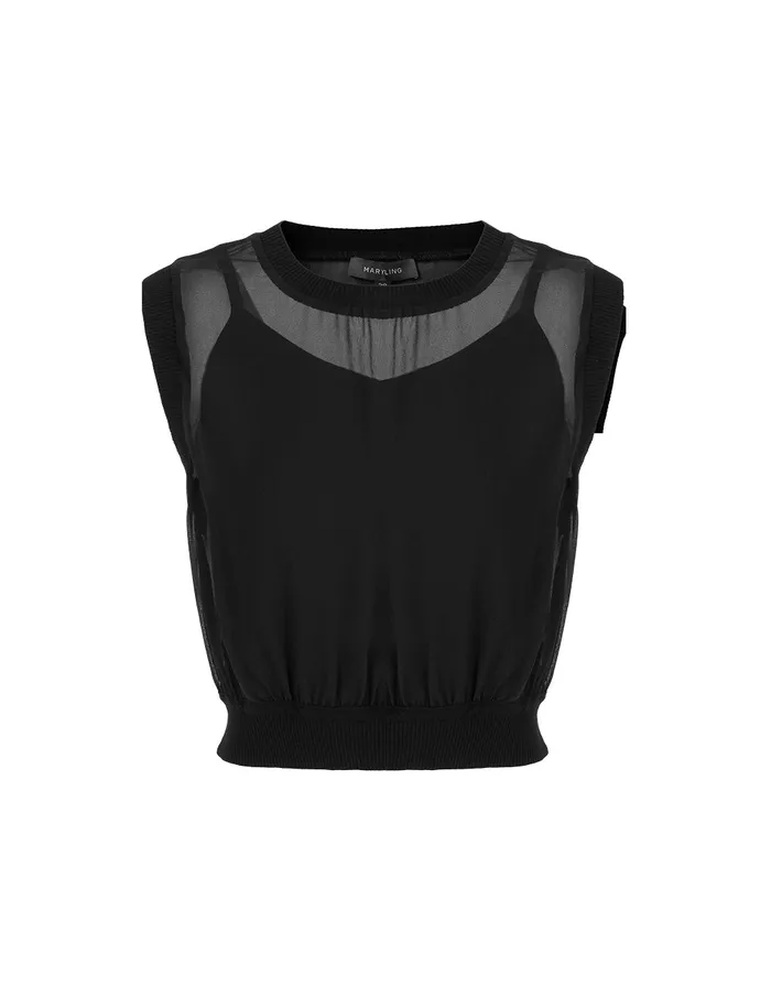 MARYLING Vest Silk Georgette Needlework With Top Black 8211 Women