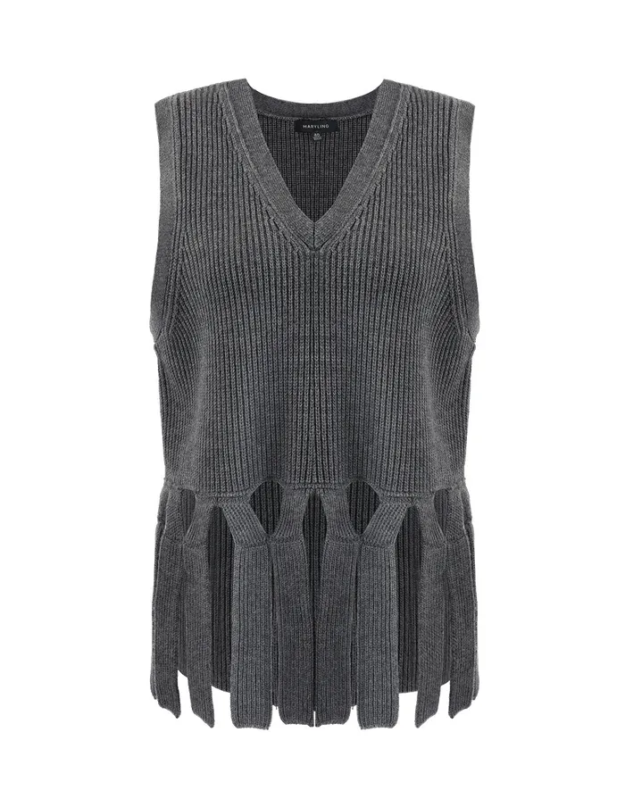 MARYLING Vest VNeck Tassel Knitted Vest Dim Gray 8211 Women MARYLING Vest VNeck Tassel Knitted Vest Dim Gray 8211 Women