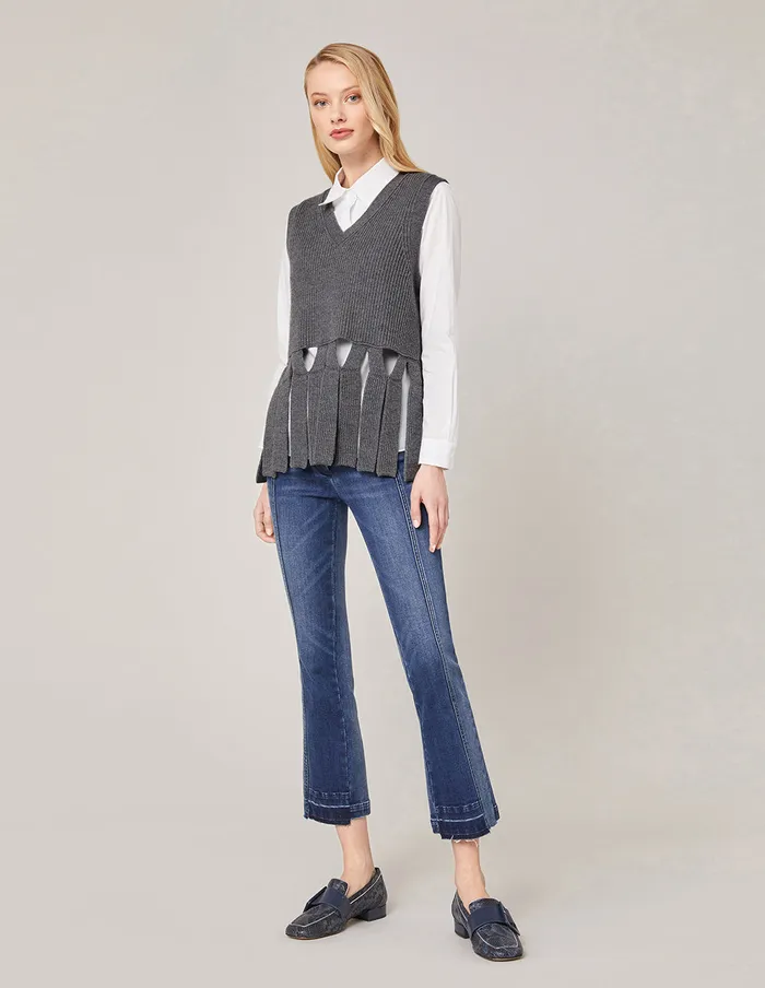 MARYLING Vest VNeck Tassel Knitted Vest Dim Gray 8211 Women MARYLING Vest VNeck Tassel Knitted Vest Dim Gray 8211 Women