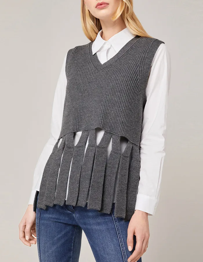 MARYLING Vest VNeck Tassel Knitted Vest Dim Gray 8211 Women MARYLING Vest VNeck Tassel Knitted Vest Dim Gray 8211 Women