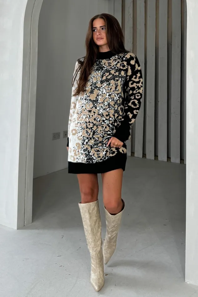 Mavis Black Leopard Jumper Dress Women Girl In Mind Knitwear