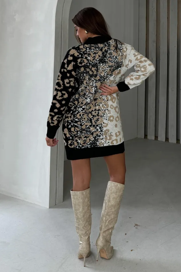 Mavis Black Leopard Jumper Dress Women Girl In Mind Knitwear