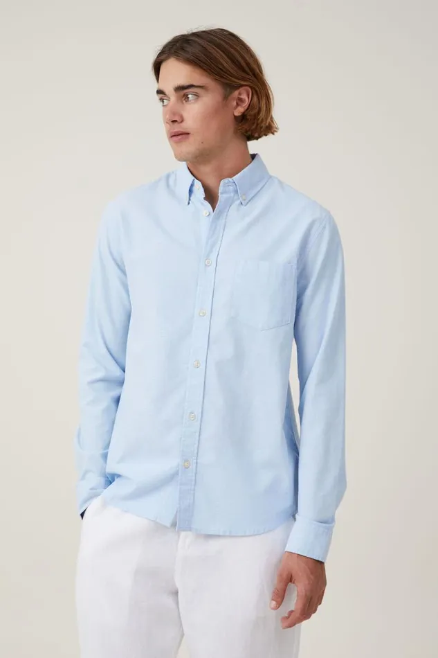 Mayfair Long Sleeve Shirt Preppy Blue Men Cotton On Shirts and Polos