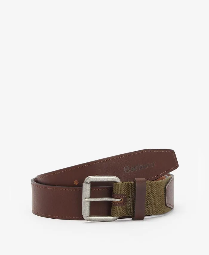 Men Belts Barbour WebbingLeather Belt Olivebrown