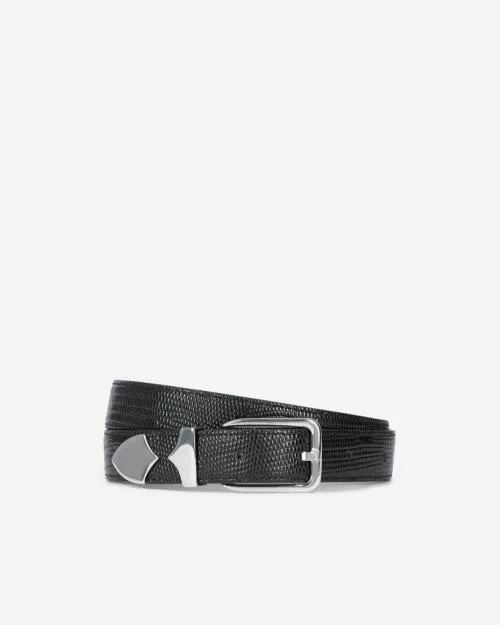 Men Belts The Kooples Black CrocodileEffect Leather Belt Black