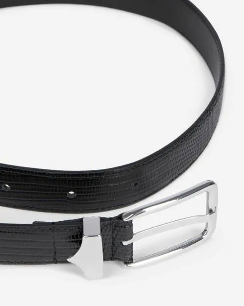 Men Belts The Kooples Black CrocodileEffect Leather Belt Black