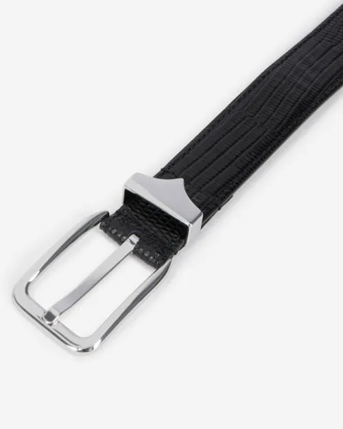Men Belts The Kooples Black CrocodileEffect Leather Belt Black