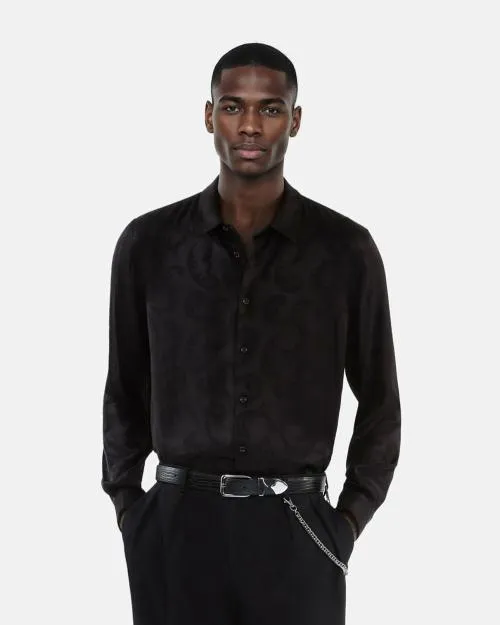 Men Belts The Kooples Black CrocodileEffect Leather Belt Black