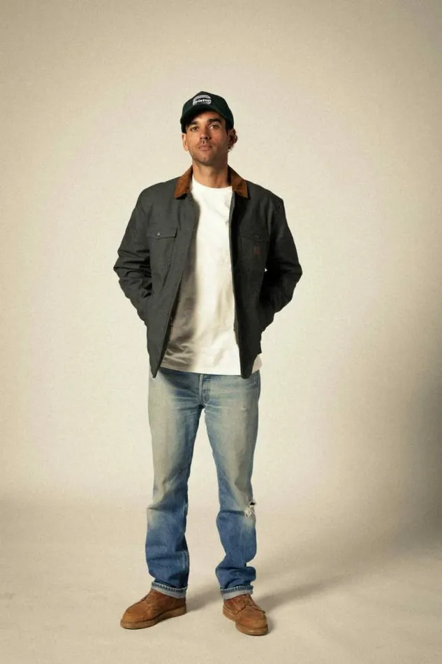 Men Builders Durham Waxed Canvas LS Flannel Lined Jacket Washed Black Brixton Jackets