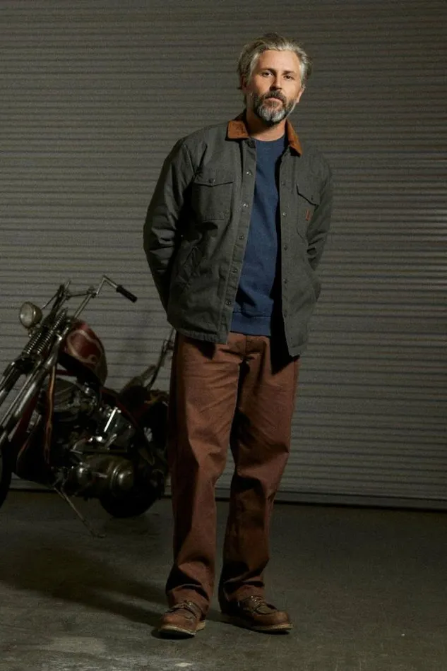 Men Builders Durham Waxed Canvas LS Flannel Lined Jacket Washed Black Brixton Jackets