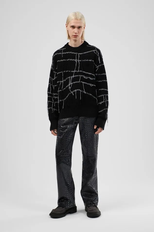 Men Camper Knit Melange Knit Sweater Black Organic Cotton Knit Sweater