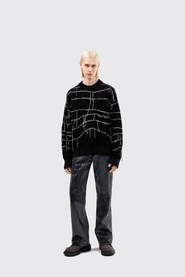 Men Camper Knit Melange Knit Sweater Black Organic Cotton Knit Sweater Men Camper Knit Melange Knit Sweater Black Organic Cotton Knit Sweater