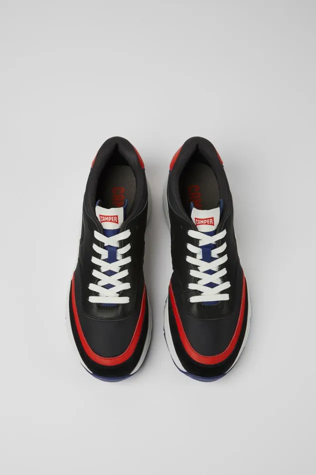 Men Camper Sneakers Drift Black And Red Textile And Leather Sneakers