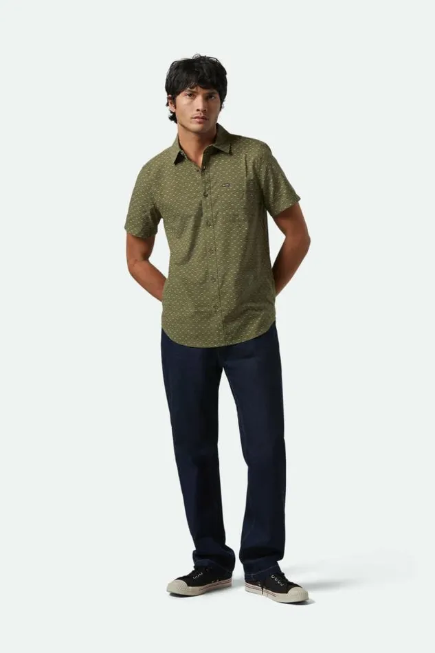 Men Charter Print SS Shirt Ivy Greenmicro Floral Brixton Button Ups