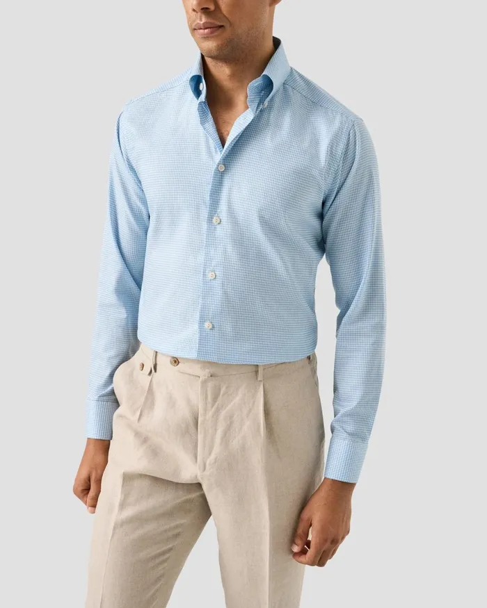 Men Check Signature Oxford Shirt Blue Eton Dress Shirts