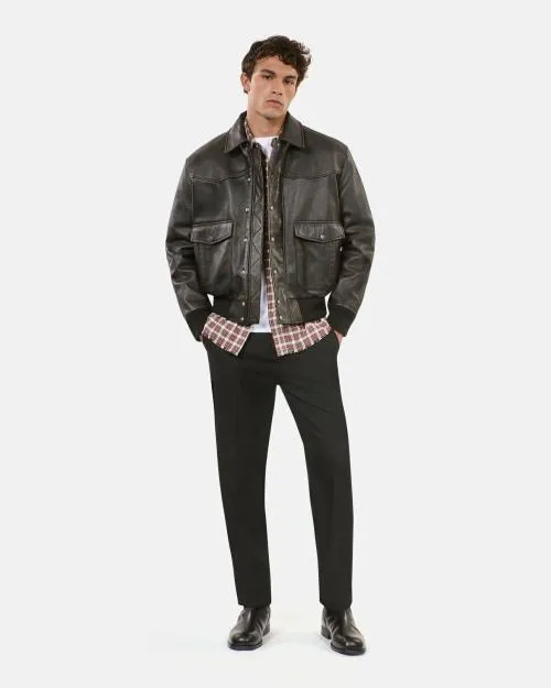 Men Coats and Jackets The Kooples Brown Leather Jacket Dark Brown