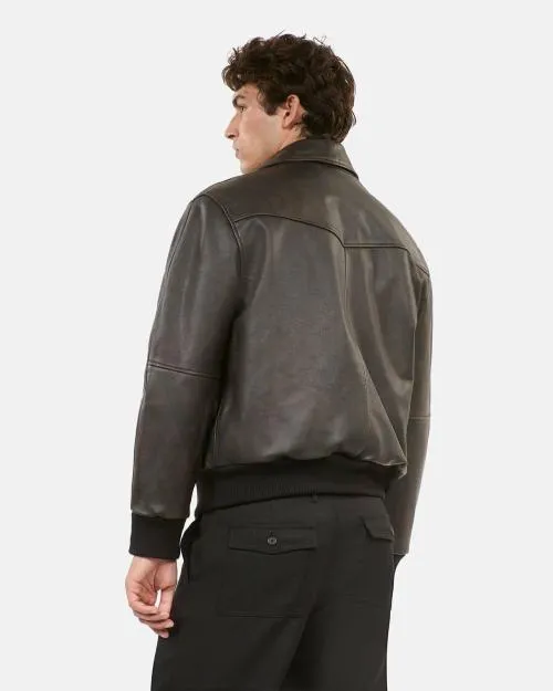 Men Coats and Jackets The Kooples Brown Leather Jacket Dark Brown