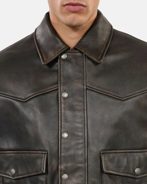 Men Coats and Jackets The Kooples Brown Leather Jacket Dark Brown