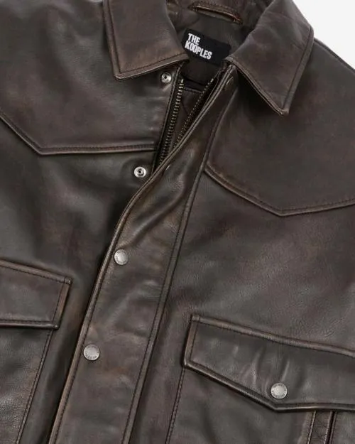 Men Coats and Jackets The Kooples Brown Leather Jacket Dark Brown