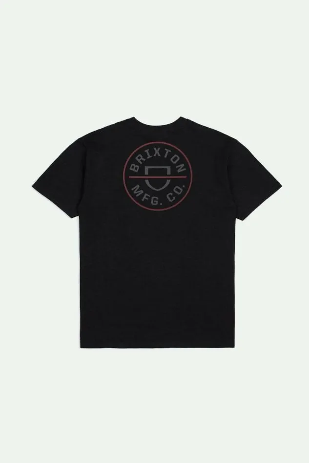 Men Crest II SS Standard TShirt Blackcharcoalmahogany Brixton TShirts