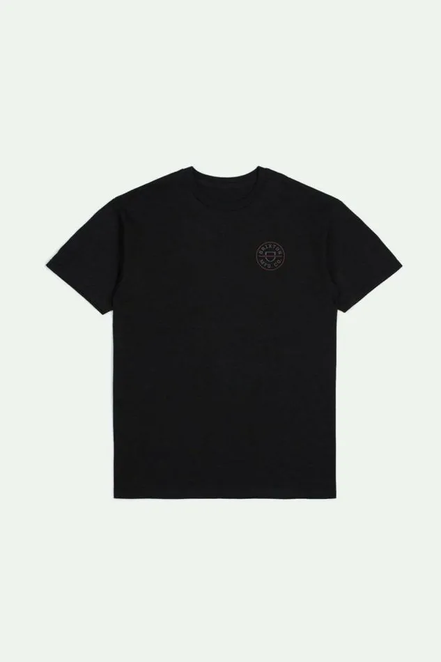 Men Crest II SS Standard TShirt Blackcharcoalmahogany Brixton TShirts