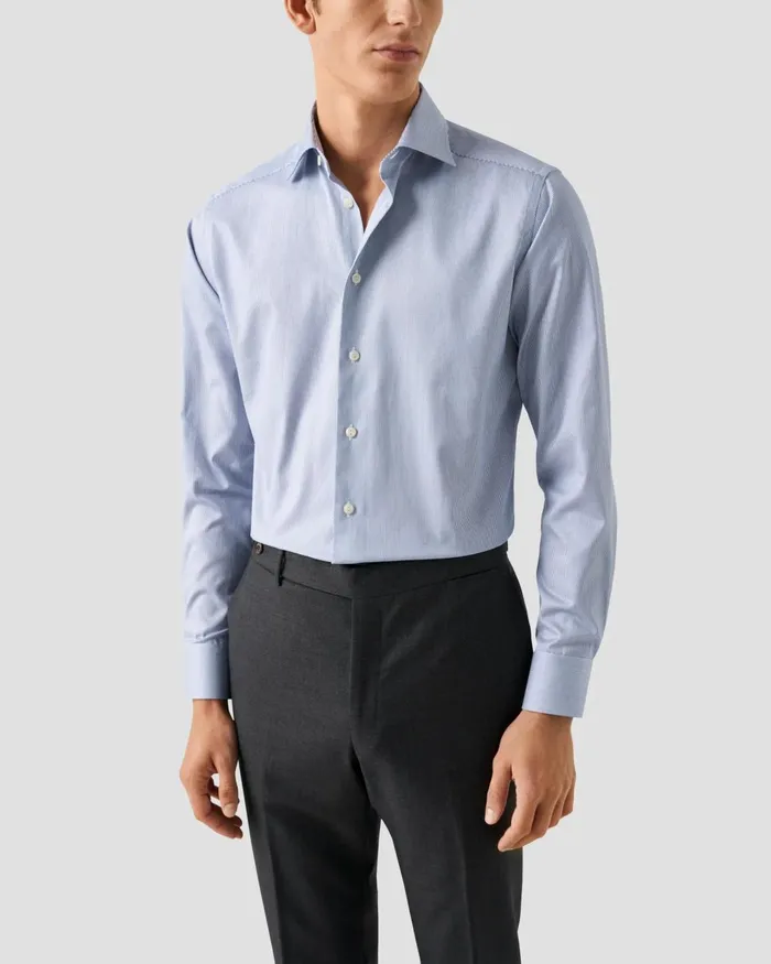 Men Fine Striped Signature Twill Shirt Blue Eton Dress Shirts