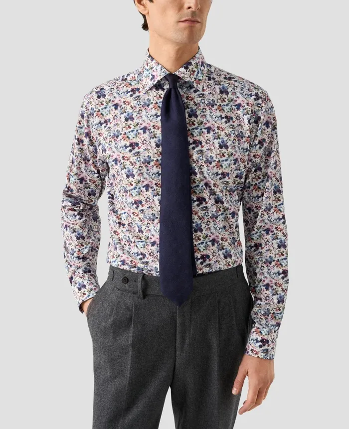 Men Floral Signature Twill Shirt White Eton Dress Shirts Men Floral Signature Twill Shirt White Eton Dress Shirts