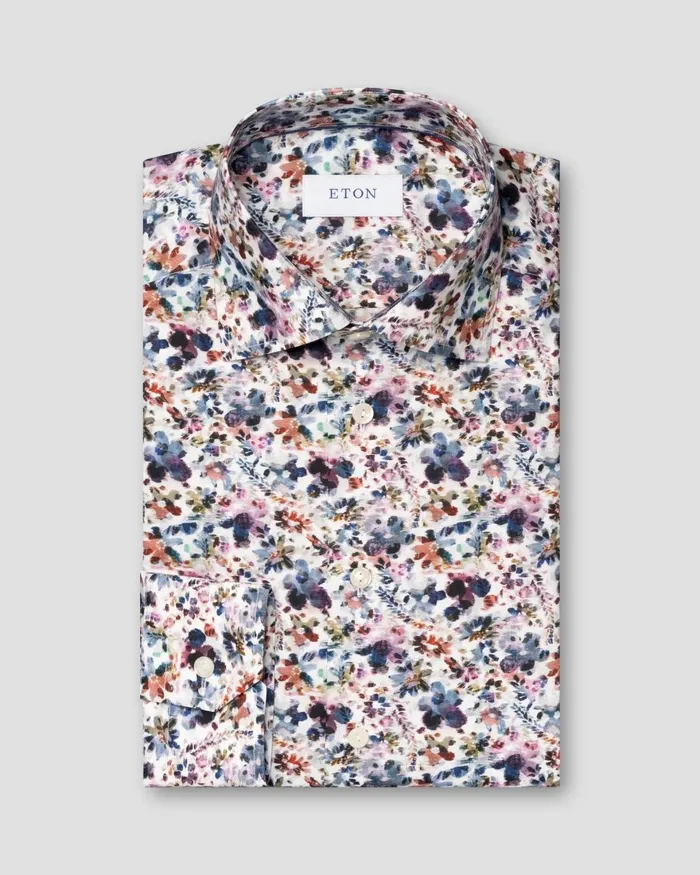 Men Floral Signature Twill Shirt White Eton Dress Shirts Men Floral Signature Twill Shirt White Eton Dress Shirts