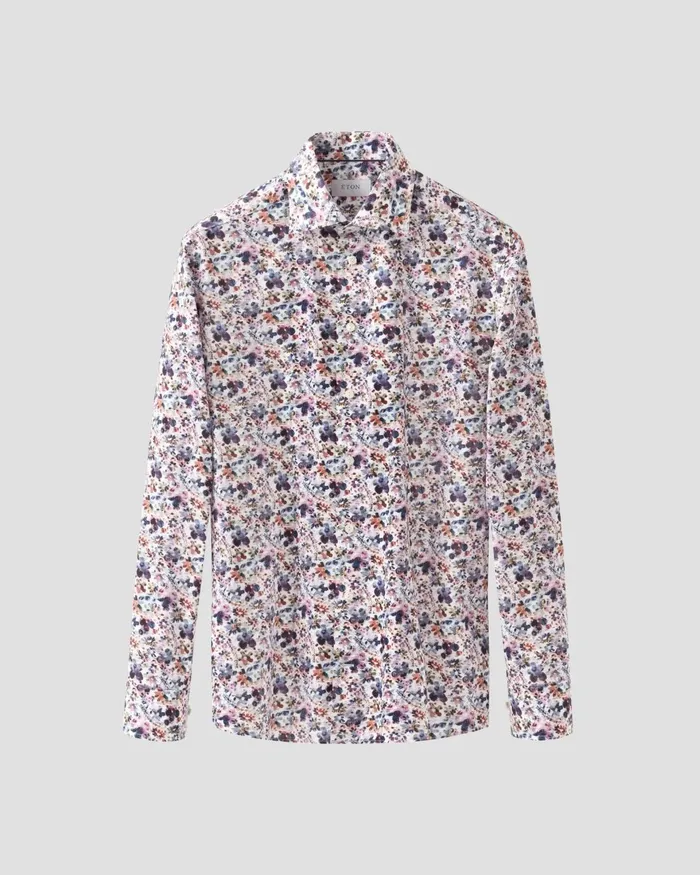 Men Floral Signature Twill Shirt White Eton Dress Shirts Men Floral Signature Twill Shirt White Eton Dress Shirts