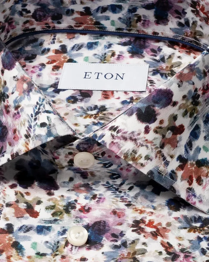 Men Floral Signature Twill Shirt White Eton Dress Shirts Men Floral Signature Twill Shirt White Eton Dress Shirts