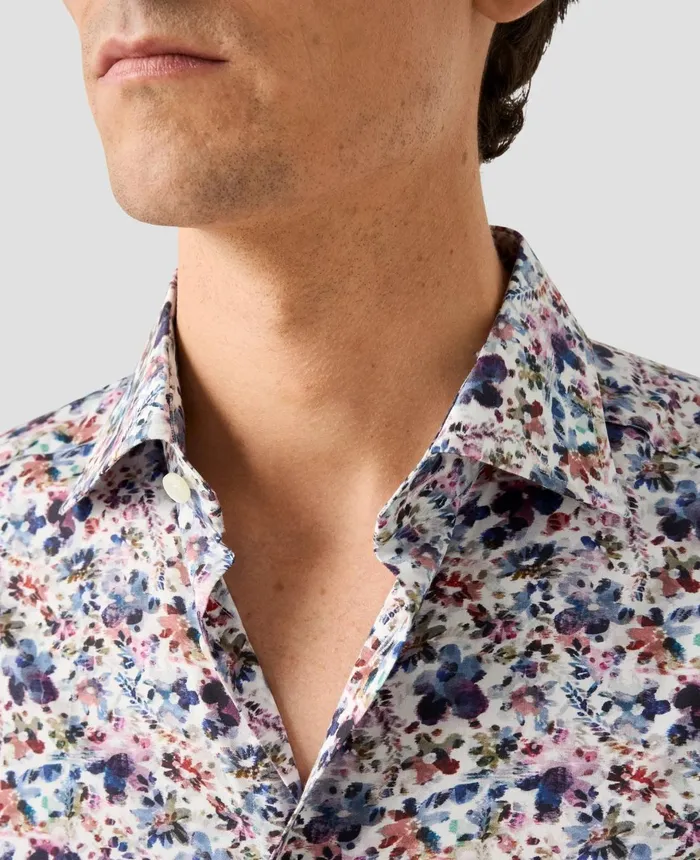 Men Floral Signature Twill Shirt White Eton Dress Shirts Men Floral Signature Twill Shirt White Eton Dress Shirts